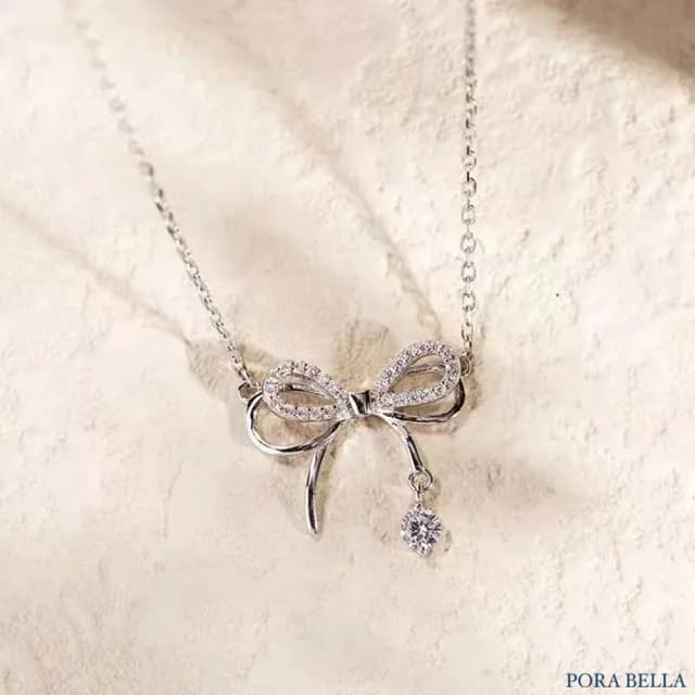【Porabella】925純銀蝴蝶結流蘇項鍊 蝶夢系鎖骨鏈 鑲鑽項鍊 鋯石項鍊 生日禮物 送女友 Necklace
