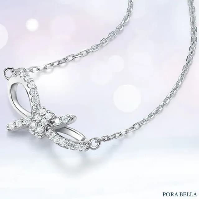 【Porabella】925純銀蝴蝶結項鍊 鋯石項鍊 鑲鑽鎖骨鏈 俏皮少女風 生日禮物 送女友 Necklace