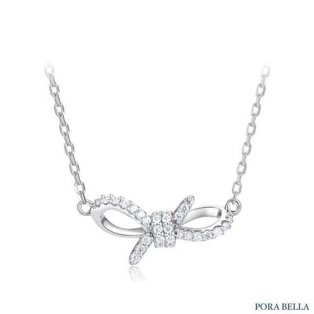 【Porabella】925純銀蝴蝶結項鍊 鋯石項鍊 鑲鑽鎖骨鏈 俏皮少女風 生日禮物 送女友 Necklace