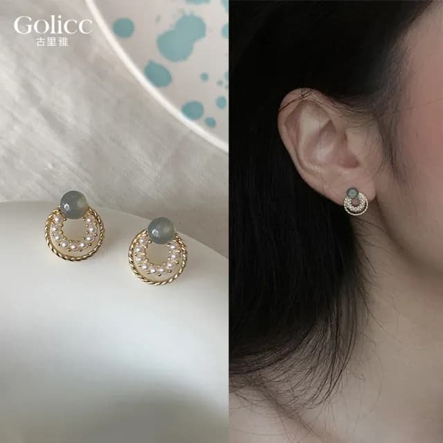 【Golicc】耳環 溫婉 氣質珍珠 銀針耳環(99購物限定 生日 飾品 耳釘 耳飾 耳墜 禮物)