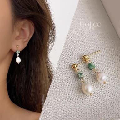 【Golicc】耳環 溫柔典雅 綠石珍珠耳環(母親節 生日 情人節 飾品 耳釘 耳飾 耳墜 禮物)