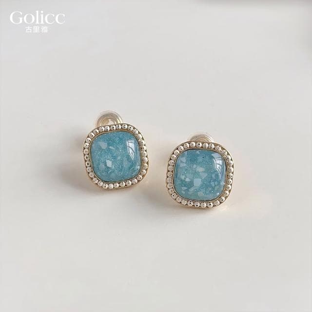 【Golicc】耳環 復古淡藍琥珀 貝殼碎片(母親節 生日 情人節 飾品 耳釘 耳飾 耳墜 禮物)
