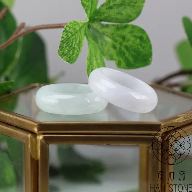 【漢石齋】情人節禮物 天然翡翠A貨 全玉戒指 白翡種(版寬隨機出貨)