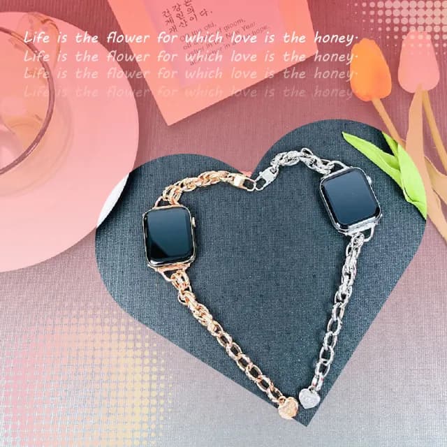 【愛心手鏈】apple watch愛心吊墜金屬錶帶(41MM 替換錶帶 手錶 飾品 手鏈 垂墜 心型)