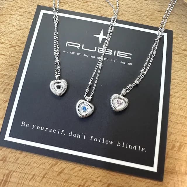【RUBIE ACCESSORIES】小愛心彩鑽S925純銀項鍊 3色(YX0008XGN01 YX0008XGN02 YX0008XGN03)