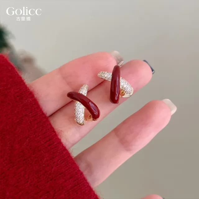 【Golicc】耳環 紅色 輕奢鋯石(七夕 情人節 生日 飾品 耳釘 耳飾 耳墜 禮物)