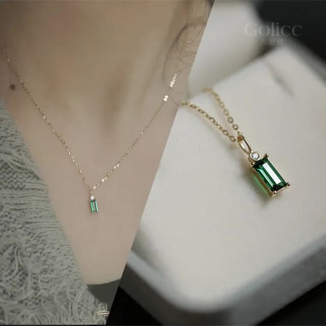 【Gulicc】項鍊 典雅 方形祖母綠 幾何鎖骨鍊(雙11 聖誕節 生日 鎖骨鍊 項鍊 飾品 禮物)