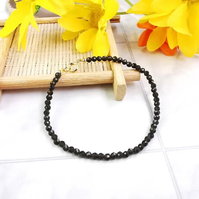 【財神小舖】簡約經典 黑曜石避邪水晶手鍊3mm(切面 開運手鍊 女生手鍊)