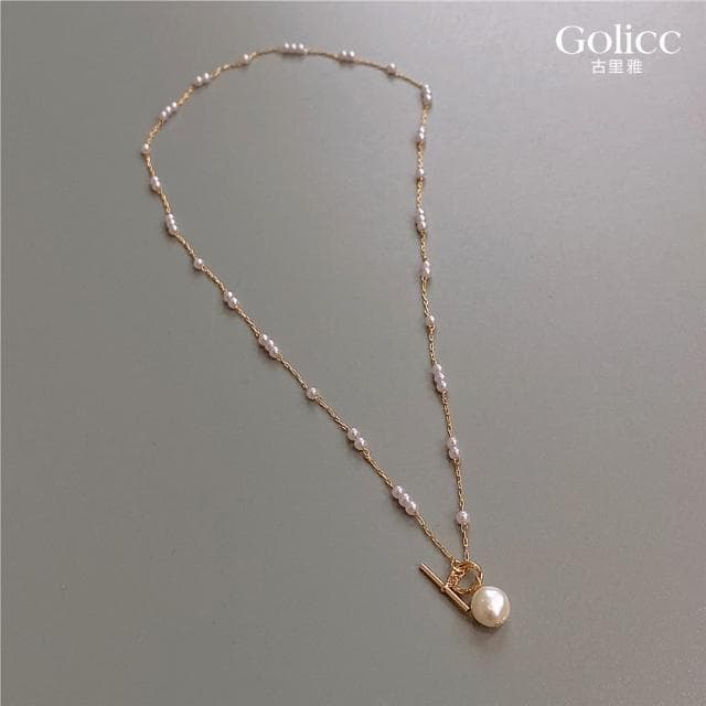 【Golicc】項鍊 巴洛克 淡水珍珠 長款(母親節 生日 情人節 鎖骨鍊 項鍊 飾品 禮物)