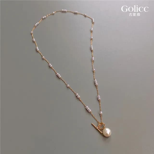 【Golicc】項鍊 巴洛克 淡水珍珠 長款(雙11 聖誕節 生日 鎖骨鍊 項鍊 飾品 禮物)