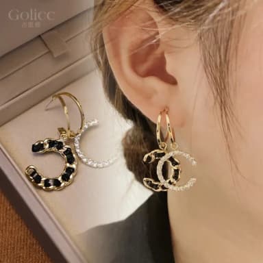 【Golicc】耳環 小香風 名媛雙C編織 輕奢高級(母親節 生日 情人節 飾品 耳釘 耳飾 耳墜 禮物)