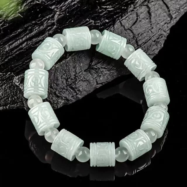 【Paiya 派亞】緬甸A貨翡翠刻花桶珠路路通手串冰種玉石珠子手鏈男女款(過節送禮/交換禮物)