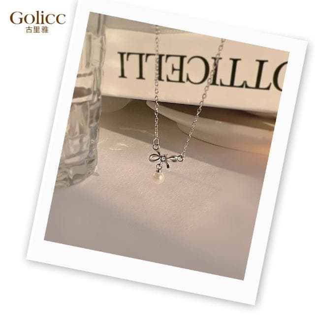 【Golicc】項鍊 簡約氣質 小蝴蝶結珍珠(母親節 生日 情人節 鎖骨鍊 項鍊 飾品 禮物)