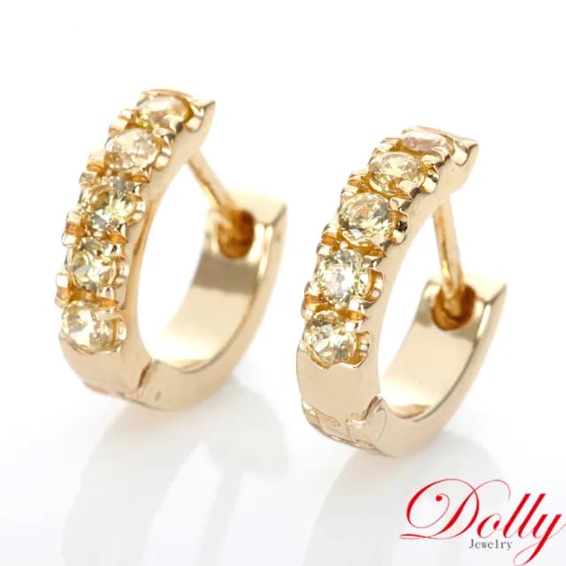 【DOLLY】0.40克拉 黃彩鑽585黃K金鑽石耳環(母親節 長輩送禮 交換禮物首選)