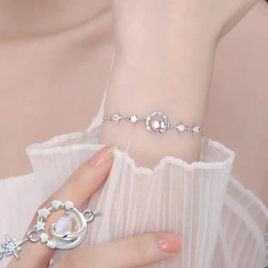 【LEESA】寶石手鍊\行星手鍊\星星手鍊\純銀手鍊\寶石手鍊\生日禮物\愛心手鍊\手鏈\星星手鐲\招 