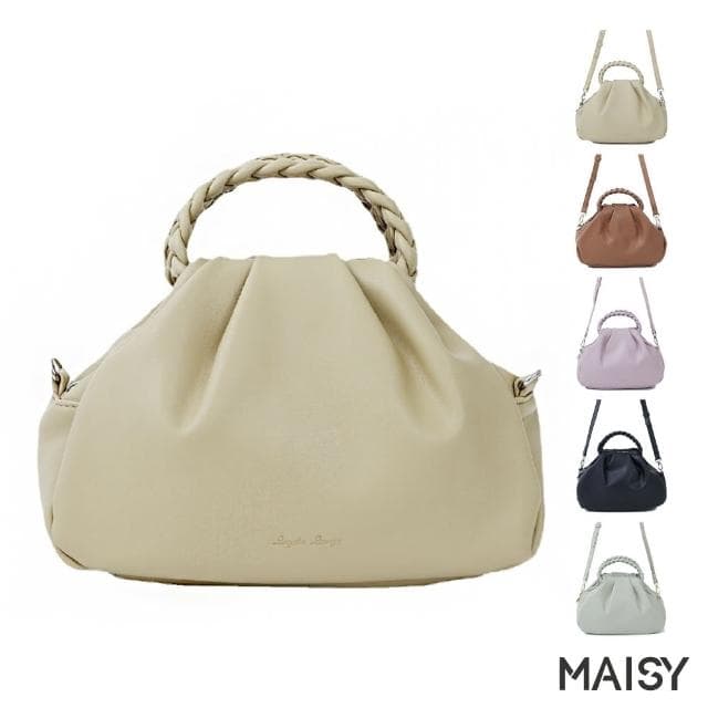 【MAISY】母親節禮物 日系設計時尚輕奢百搭軟皮肩背手提包(黑色／黃色／紫色／綠色／棕色)