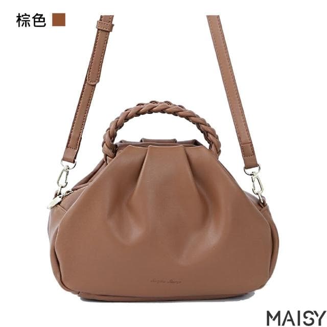 【MAISY】母親節禮物 日系設計時尚輕奢百搭軟皮肩背手提包(黑色／黃色／紫色／綠色／棕色)