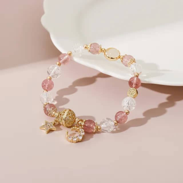 【SPANCONNY 飾品控】月蝕 l 草莓晶 月光石 白水晶 l 天然水晶手鍊(招桃花+好人緣+守護愛情)
