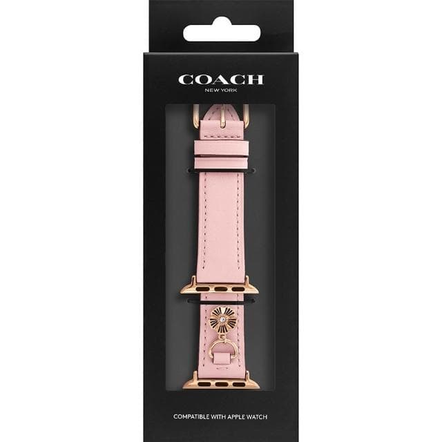 【COACH】Apple Watch 錶帶 38/40mm 適用 茶花吊飾皮錶帶 - 粉紅色 母親節 送禮 禮物(不含手錶)
