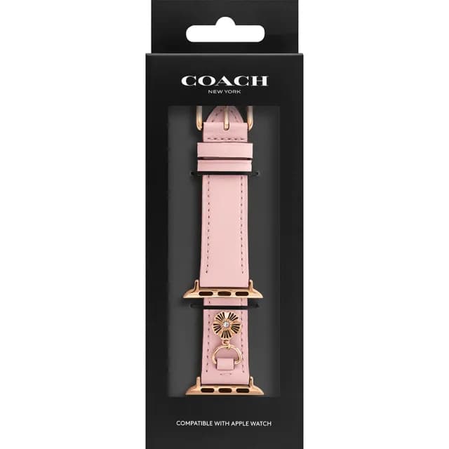 【COACH】Apple Watch 錶帶 38/40mm 適用 茶花吊飾皮錶帶 - 粉紅色 禮物 送禮(不含手錶)