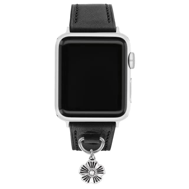 【COACH】Apple Watch 錶帶 38/40mm 適用 茶花吊飾皮錶帶 - 黑色 禮物 送禮(不含手錶)