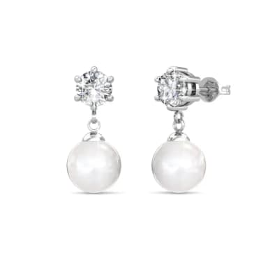 【Cate & Chloe】六月璀璨18K白金珍珠耳環(施華洛世奇水晶)