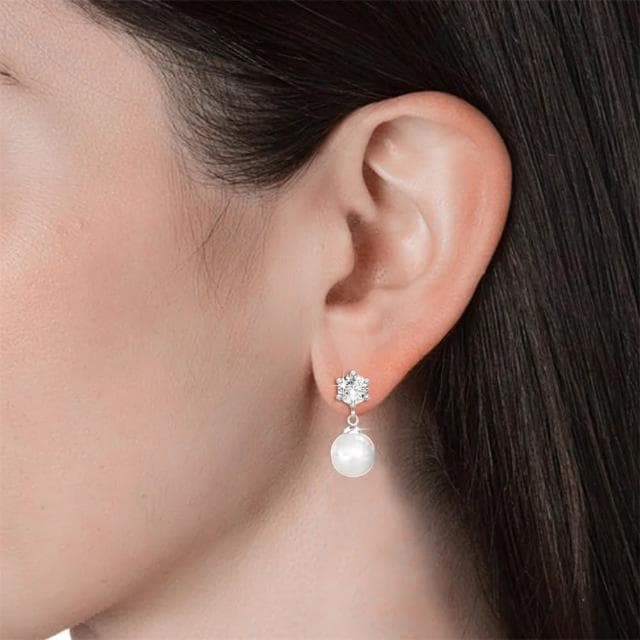 【Cate & Chloe】六月璀璨18K白金珍珠耳環(施華洛世奇水晶)