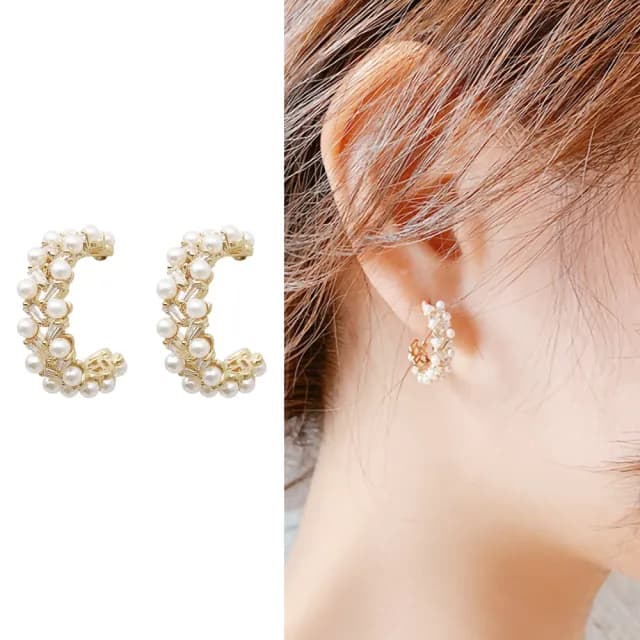 【簡約優雅】ins韓系氣質水鑽珍珠S925銀針耳環(耳飾 耳圈 耳釘 耳扣 耳墜 飾品 耳朵配件 造型 穿搭)