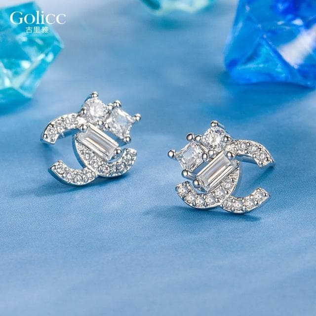 【Golicc】耳環 小香風 時尚優雅滿鑽(母親節 生日 情人節 飾品 耳釘 耳飾 耳墜 禮物)