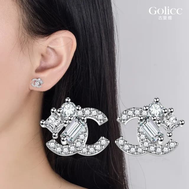 【Golicc】耳環 小香風 時尚優雅滿鑽(七夕 情人節 生日 飾品 耳釘 耳飾 耳墜 禮物)