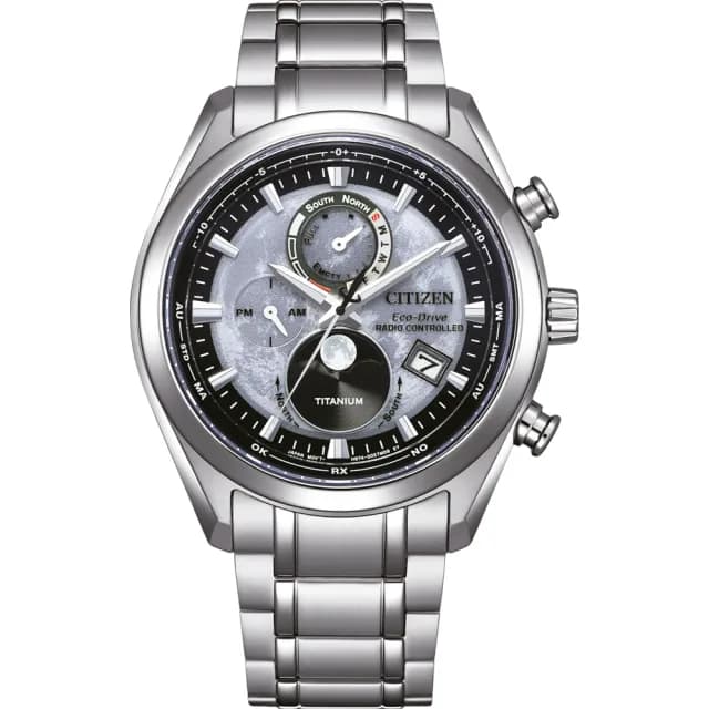 【CITIZEN 星辰】月相錶 光動能錶 電波錶 計時鈦金屬手錶 男錶 禮物 推薦(43mm BY1010-81H)