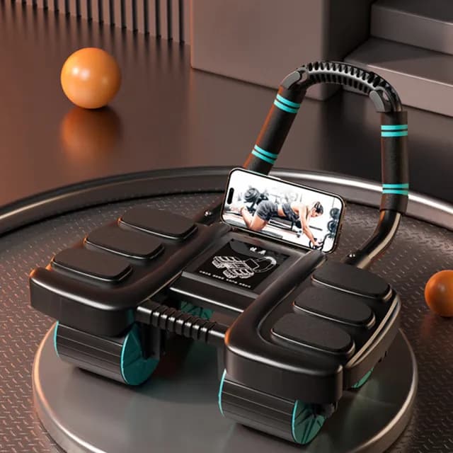 【Nil】四輪六肘支撐健腹輪 自動回彈運動捲腹輪 練腹肌瘦肚鍛煉健身器材 交換禮物(腹肌輪 健腹器 腹健輪)