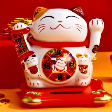 【福氣開運】日式太陽能搖手招財貓擺飾(陶瓷 裝飾品 送禮 新年 風水 辦公室 汽車裝飾 開業禮物 開店送禮)