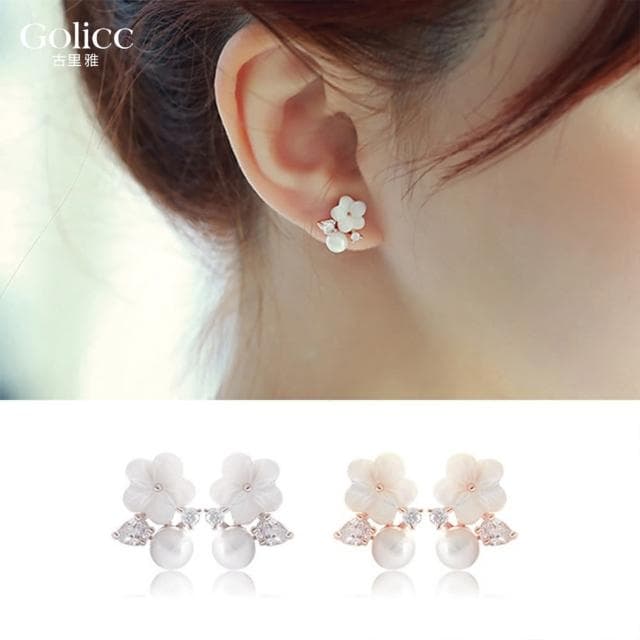 【Golicc】耳環 輕奢高級感 貝殼花朵珍珠(母親節 生日 情人節 飾品 耳釘 耳飾 耳墜 禮物)