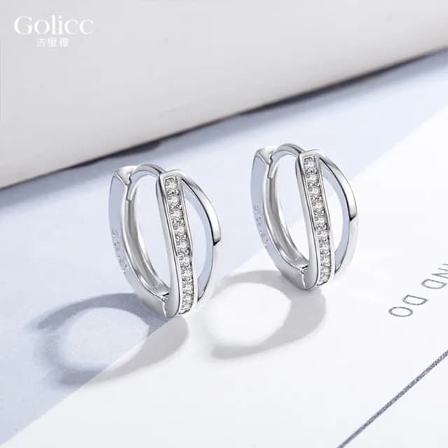 【Golicc】耳環 簡約雙環 縷空鑲鑽(七夕 情人節 生日 飾品 耳釘 耳飾 耳墜 禮物)