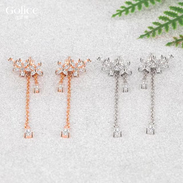【Golicc】耳環 氣質花瓣 流蘇耳墬(七夕 情人節 生日 飾品 耳釘 耳飾 耳墜 禮物)