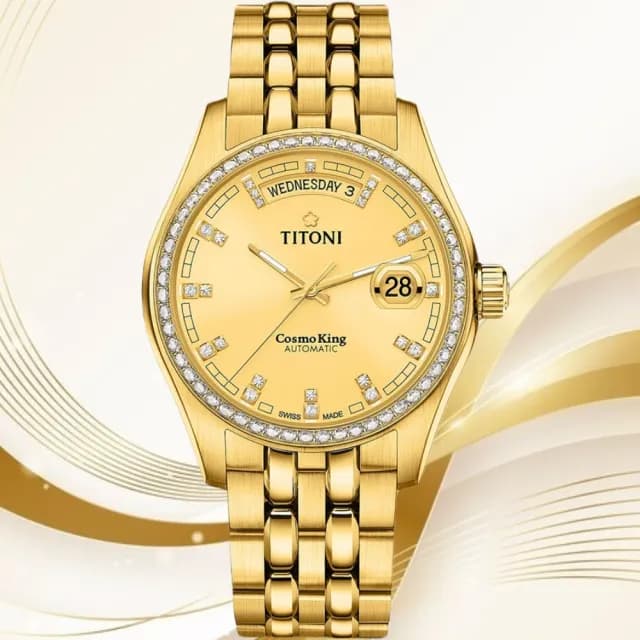 【TITONI 梅花錶】官方授權 宇宙系列 晶鑽 機械腕錶(797G-DB-306 父親節禮物)