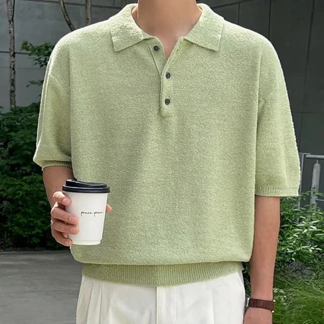 【巴黎精品】父親節禮物 針織衫短袖POLO衫(簡約復古翻領寬鬆男上衣2色a1fy4)