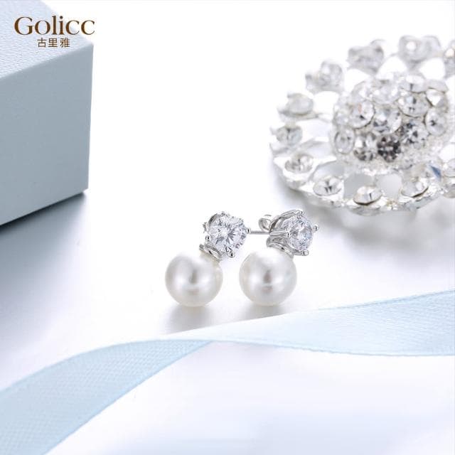【Golicc】耳環 時尚單鑽 簡約款珍珠(618 七夕 情人節 生日 飾品 耳釘 耳飾 耳墜 禮物)
