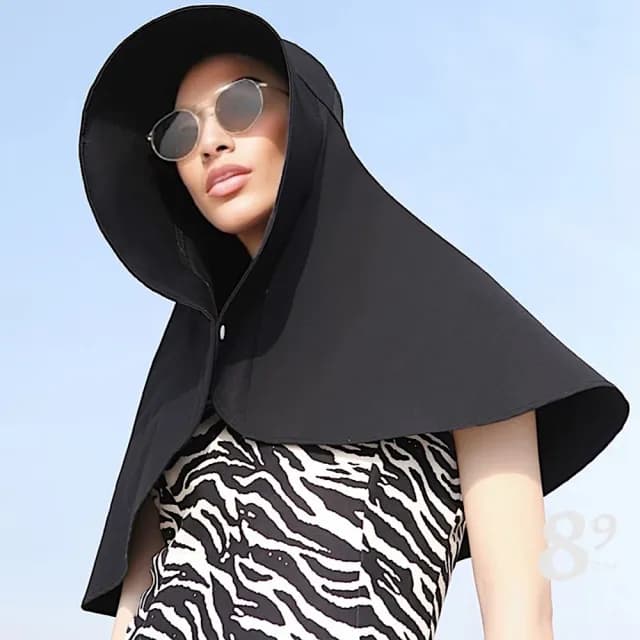 【89 zone】日系純色透氣防紫外線護頸 漁夫帽 防曬圍巾 圍巾 披肩(粉/黑/黃/卡其)