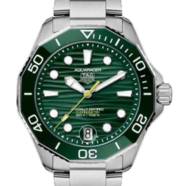 【TAG HEUER 豪雅】AQUARACER PROFESSIONAL 300米鏈帶綠面腕表x42mm(WBP5116.BA0013)