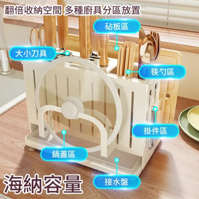 【SUNORO】多功能不銹鋼廚房收納刀架 瀝水刀架 刀具架鍋蓋架(座/分隔收納盒/砧板架/餐具架/筷籠/筷子筒)