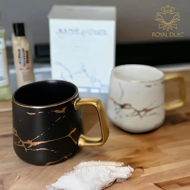 【Royal Duke】霧光大理石紋陶瓷馬克杯410ML兩入組★交換禮物(聖誕節 文青 現代 咖啡杯 馬克杯 水杯 茶杯)