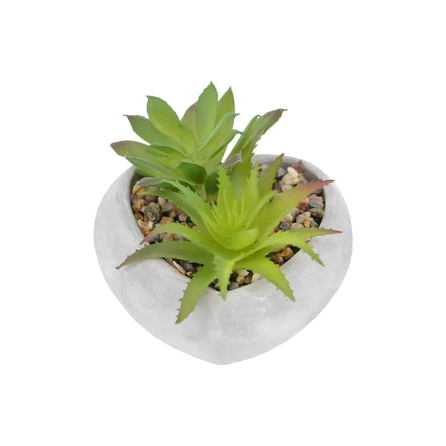 【YU Living 信歐傢居】仿真心型多肉植物水泥盆栽二件組 約3吋(灰色/人造植物盆栽 水泥盆栽 桌上擺飾 裝飾)