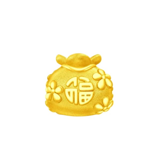【周大福】福字福袋轉運珠黃金串珠(福祿雙全 招財納吉)