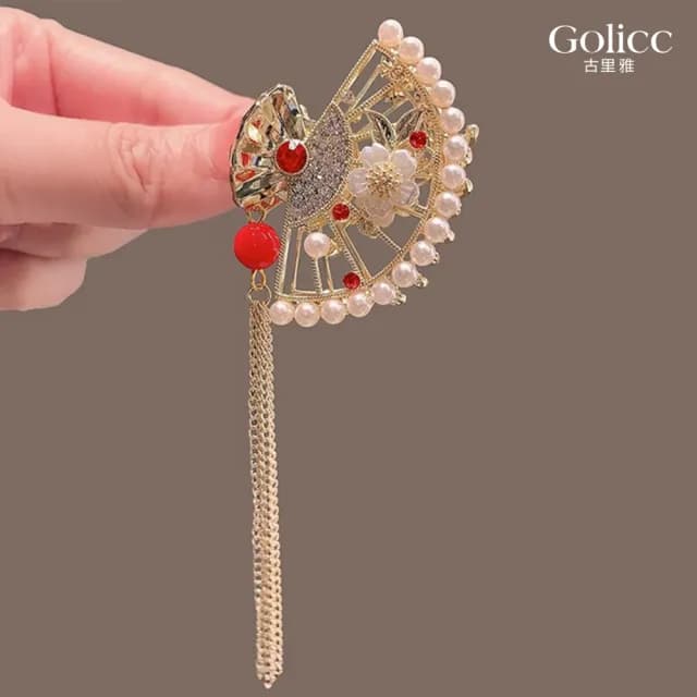 【Gulicc】髮夾 中國風 珍珠流蘇 古典抓夾(雙11 聖誕節 生日 髮飾 頭飾 鯊魚夾 抓夾 禮物)