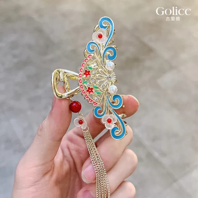 【Gulicc】髮夾 中國風 珍珠流蘇 古典抓夾(雙11 聖誕節 生日 髮飾 頭飾 鯊魚夾 抓夾 禮物)