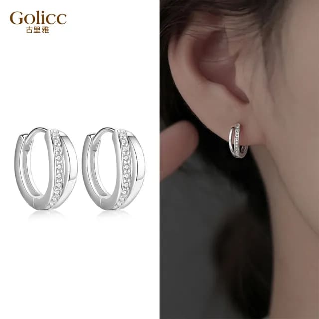 【Golicc】耳環 輕奢簡約 環繞鑲鑽(七夕 情人節 生日 飾品 耳釘 耳飾 耳墜 禮物)