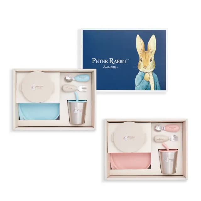 【奇哥官方旗艦】比得兔成長餐具禮盒組5件組(圓碗/分隔餐盤/湯匙/叉子/吸管杯)