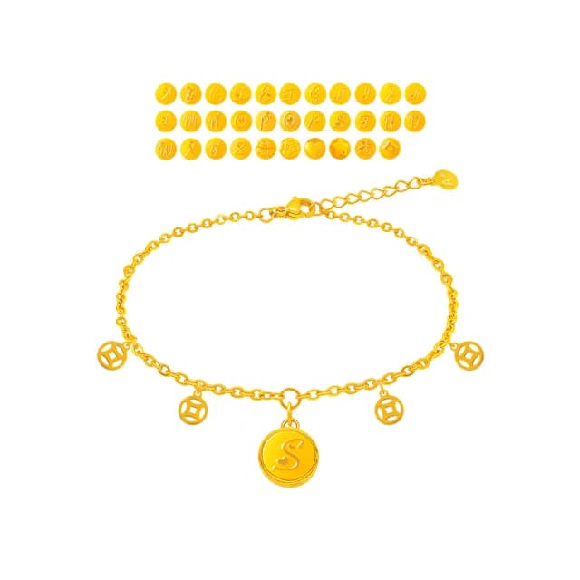 【A+】32選1 9999純黃金墜設計款黃金手鍊 垂吊字母-0.03錢±1厘(財源滾滾)